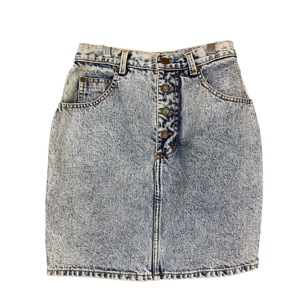 Vintage Zena Jeans Denim Blue Button Fly Mini Skirt High Waist 90s Cotton 14